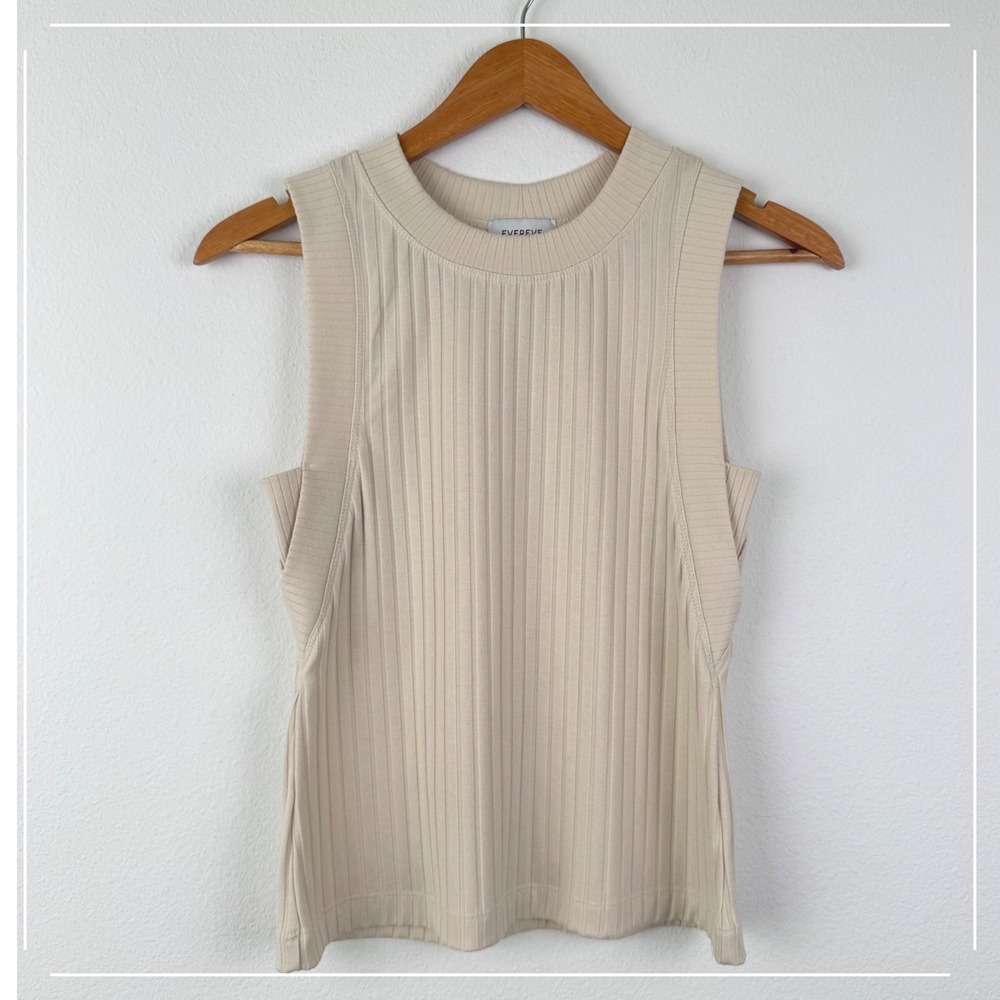 Evereve Ribbed Tank Top Women XS Beige Excellent Minimalist Chic Sleeveless